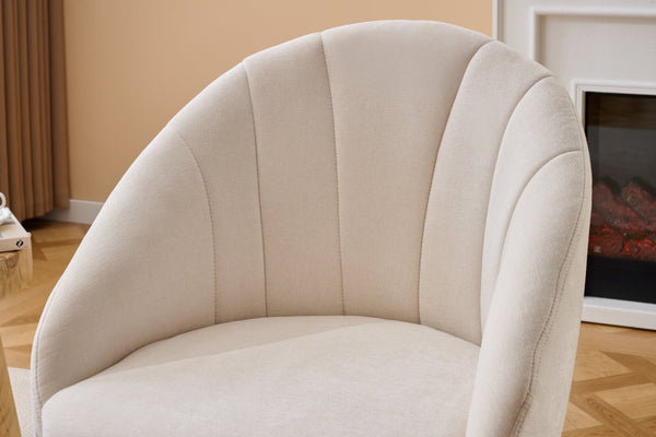 English Elm 068-chenille Swivel Accent Armchair Sculptural Curved Back Upholstered Living Room Seat Beige W527P438692
