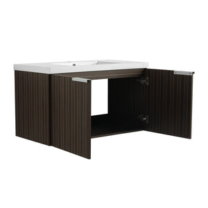 English Elm 36 Inch Silver-Brown Stripe Wall-Mounted Vanity with Resin Sink, Soft-Close Doors & Spacious Storage W999P204953