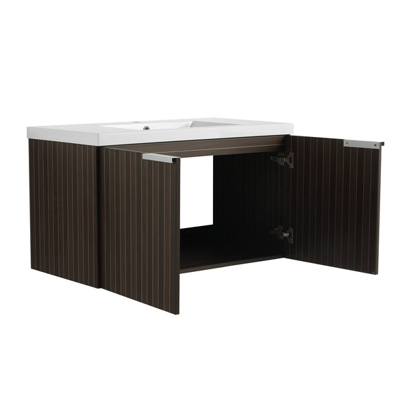 English Elm 36 Inch Silver-Brown Stripe Wall-Mounted Vanity with Resin Sink, Soft-Close Doors & Spacious Storage W999P204953