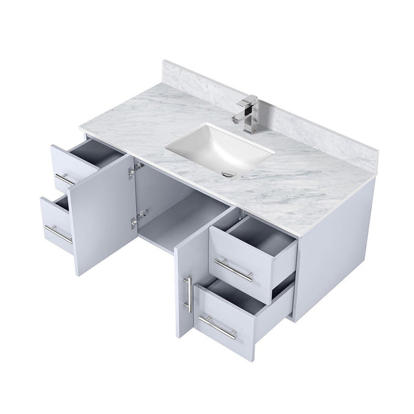 English Elm Glossy White Bath Vanity 48" x 22" with Carrara Marble Top, Soft-Close Drawers, Faucet Included B2731P258657