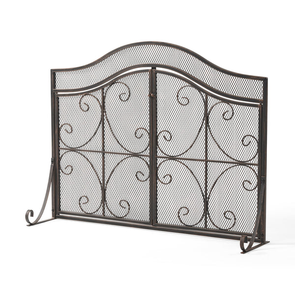 English Elm Christopher Knight Home® - FIRE Screen Gary 3-Panel Iron Fireplace Screen with Doors, Black Copper Finish, Camelback Scrollwork Protective Accent 65187.00BLKCOP