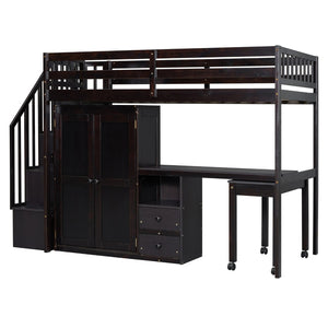 English Elm Queen Murphy Bed with Integrated Desk Cabinet Shelves Space Saving Studio Solution Espresso N708S00013P