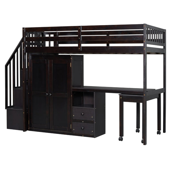 English Elm Queen Murphy Bed with Integrated Desk Cabinet Shelves Space Saving Studio Solution Espresso N708S00013P