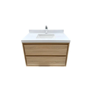 English Elm 35.98"w Floating Bathroom Vanity with Ceramic Basin and White Stone Countertop T3785S00017