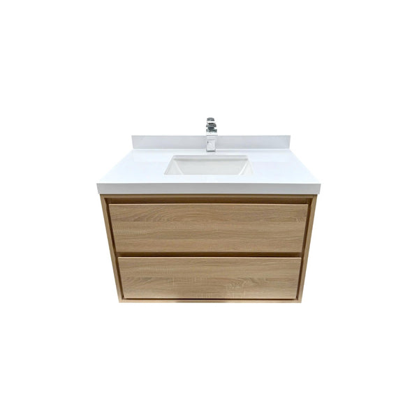 English Elm 35.98"w Floating Bathroom Vanity with Ceramic Basin and White Stone Countertop T3785S00017