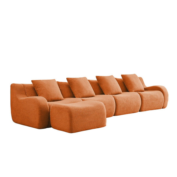 English Elm L-Shaped 4-Seat Modular Sofa In Soft Teddy Fabric – No Assembly, Ergonomic Design & Anti-Slip Base W714S01454