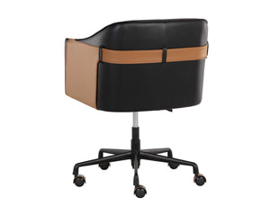 Sunpan Carter Barrel Back Office Chair in Luxurious Faux Leather with Stylish Gold Castors for Comfort Napa Black / Napa Cognac