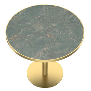 English Elm Round Tulip Bistro Table Faux Marble Top Gold Pedestal Base for Small Dining Spaces W3316P421498