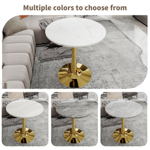 English Elm Marble-Top Round Side Table With Gold Pedestal Base – Modern Minimalist Design For Any Space W1935P353517