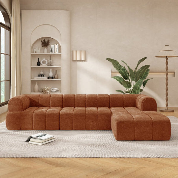English Elm 122" Low Profile L-shaped Sectional with Chaise High Density Foam Modern Living Room Orange N767P408805G