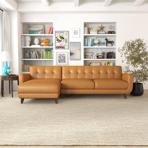 English Elm Allison Mid-century Genuine Leather Sectional with Tapered Wood Legs for Living Rooms B183S00119