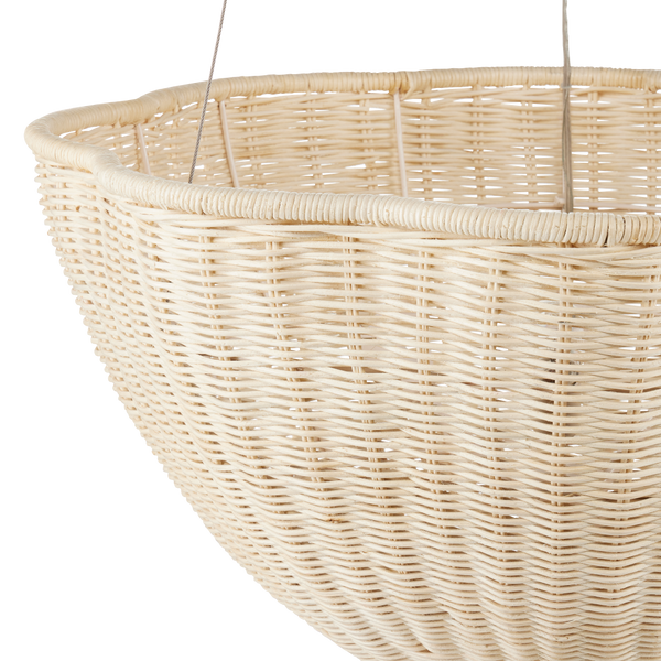 Telos Pendant Light - Coastal Woven Wicker Chandelier, Bleached Natural Finish for Bright Spaces
