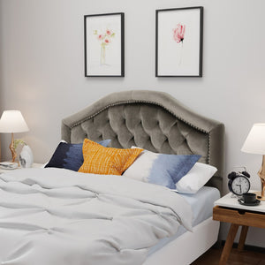 English Elm Tufted Queen Headboard with Nailhead Trim Solid Wood Frame Adjustable Iron Legs Grey 57875.00NVLTGRY