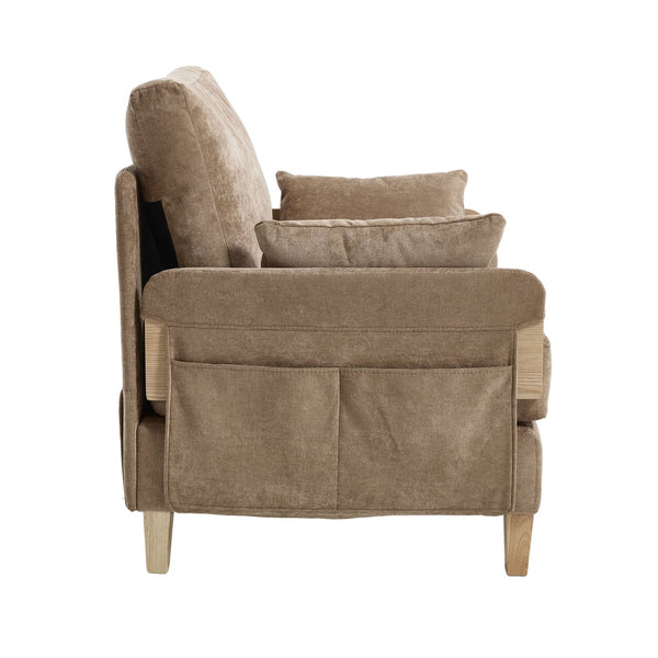 English Elm Foldable mid-century sleeper sofa bed recliner 3-in-1 convertible for small spaces with pillows and storage Light Brown W395P290557