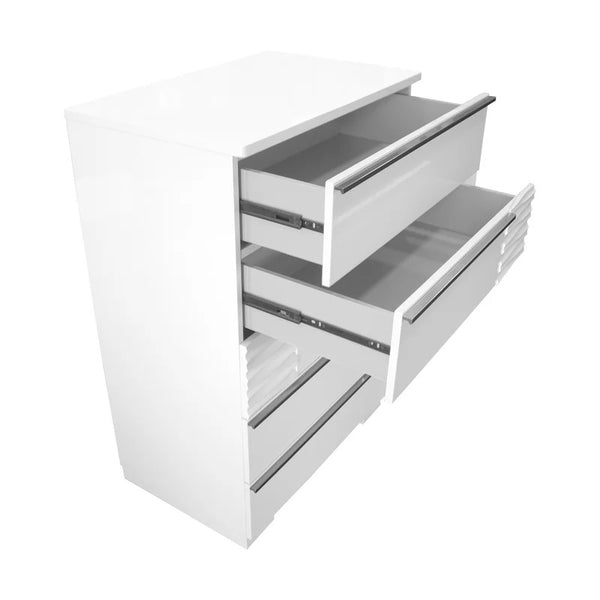 English Elm Modern 5-Drawer Chest White Lacquer Finish – High Gloss Poplar & Engineered Wood, Smooth Metal Rails, Spacious Storage 30.5"W x 44"H B011P353744