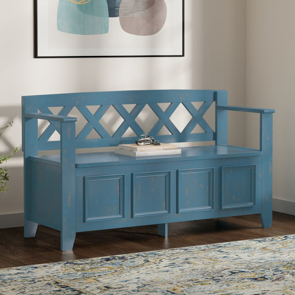 English Elm Amherst Rustic Coastal Storage Bench with Lift-Up Seat, Solid Pine, Distressed Blue Finish, 48" B136P364311