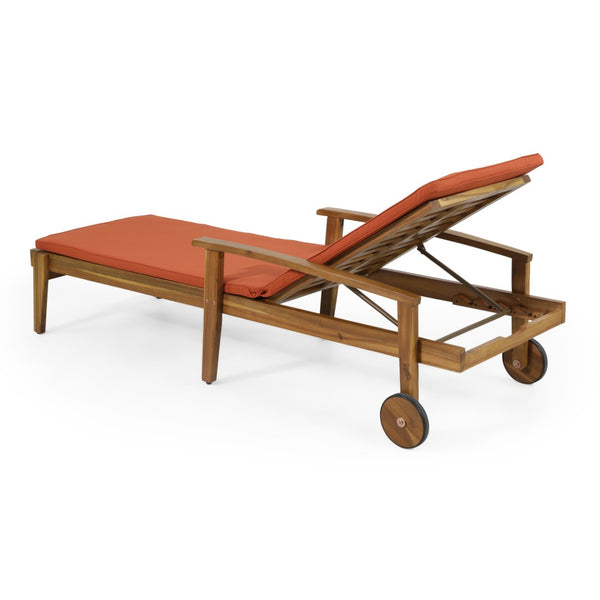 English Elm Jason Outdoor Acacia Wood Chaise Lounge with Adjustable Recline and Slat Design N769P363844O