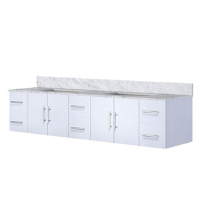 English Elm Glossy Double Bath Vanity 84" W x 22" D with Carrara Marble Top, Soft-Close Drawers & Ample Storage B2731P258549