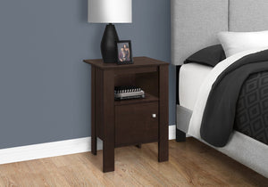 English Elm Accent Table Elegant Transitional Nightstand with Cabinet & Open Shelf, Brown Laminate, Sturdy Legs Espresso 28 L x 18 W x 6 H B2710P218953