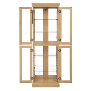 English Elm Lighted Glass Curio Display Cabinet with Quiet Hinge, Internal LED Lighting, Adjustable Shelves, Vintage Carved Handle Light Oak W2275P199811