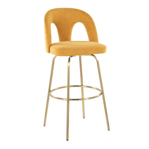 English Elm Fixed-height Swivel Barstools with Gold Footrest Black Frame White Upholstery Set B202S01872