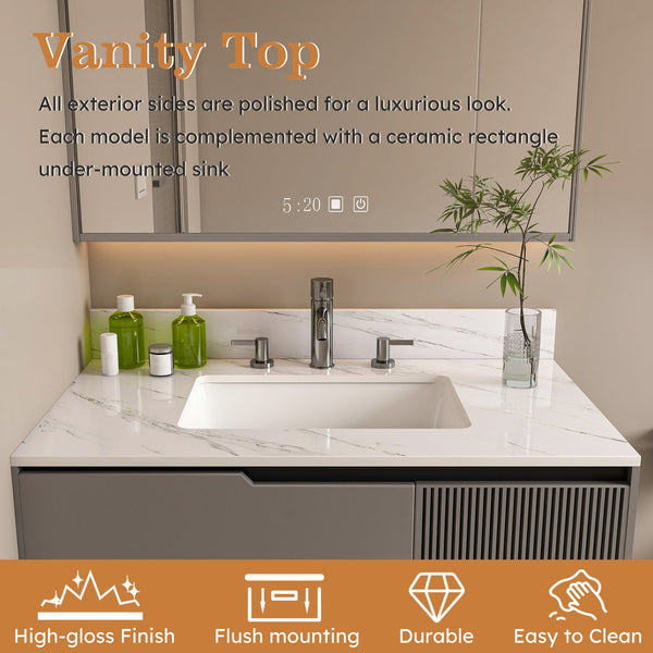 English Elm 37 Inch Marble Vanity Top – Elegant Bianco Carrara Stone With Undermount Sink & Pre-Drilled Holes W2700P194075