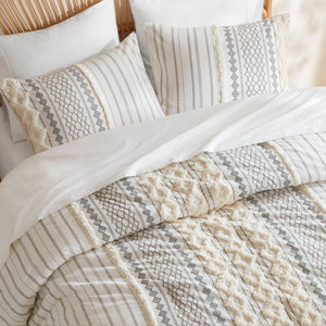 JLA Home INK+IVY - Cotton Mid-Century Geometric Comforter Set with Tufted Chenille Accents, Breathable OEKO-TEX Quality Ivory II10-994