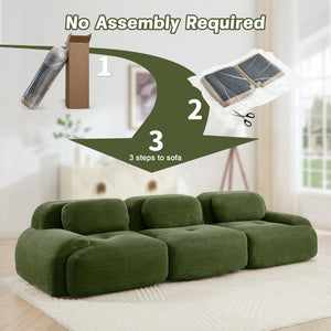 English Elm 3-seat Modular Corduroy Sectional Sofa Ergonomic Curved Design for Living Rooms Olive Green W714S01257