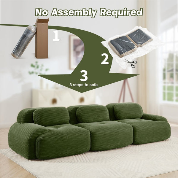 English Elm 3-seat Modular Corduroy Sectional Sofa Ergonomic Curved Design for Living Rooms Olive Green W714S01257
