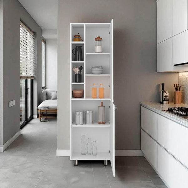 English Elm Florence Modern Kitchen Pantry Cabinet with Multiple Open & Closed Shelves, Sturdy White Finish B128P375302