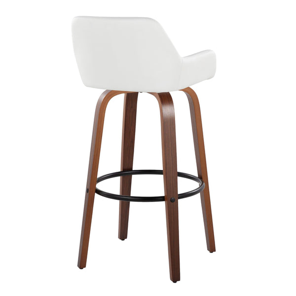 English Elm Daniella 30" Modern Fixed-Height Swivel Barstool Set Of 2 In Walnut Wood & White Faux Leather B202S00557