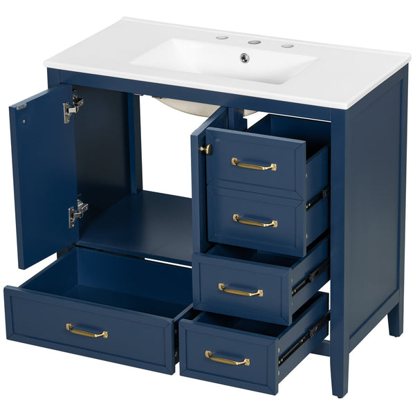 English Elm Christopher Knight Home® - 36" Vintage-inspired Bathroom Vanity with Ceramic Sink, Solid Wood Frame, Soft-Close Drawers, Spacious Storage Blue N759P293646C