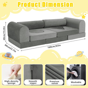 English Elm 11pcs Modular Foam Play Couch Set for Kids Velour Washable Toddler Playroom Builder Dark Gray T5880P493427