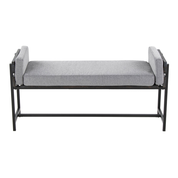 English Elm Kari Farmhouse Bench With Grey Wood, Light Grey Fabric & Black Metal Frame – Stylish Seating Solution B202S01134