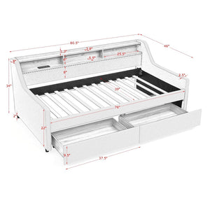 English Elm Twin Size Upholstered Sofa Bed With Led Lighting, Wireless Charging & Storage Drawers In Beige W1413S00056-GIGA