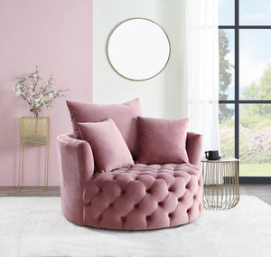 English Elm Zunyas Pink Velvet Accent Chair with 360° Swivel, Tufted Buttons, 3 Plush Pillows & Durable Frame B2726P256293