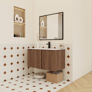 English Elm 36" Floating Bathroom Vanity Light Oak Modular Cabinet with Gel Coat Integrated Sink Brown Ebony,Glossy White W3450S00066