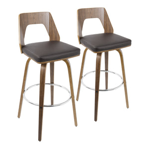 English Elm Trilogy Mid-Century Modern Barstool in Walnut Faux Leather by LumiSource – Retro Swivel, Cushioned Elegance Brown B202S00650