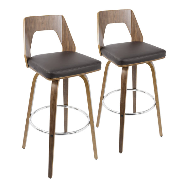 English Elm Trilogy Mid-Century Modern Barstool in Walnut Faux Leather by LumiSource – Retro Swivel, Cushioned Elegance Brown B202S00650