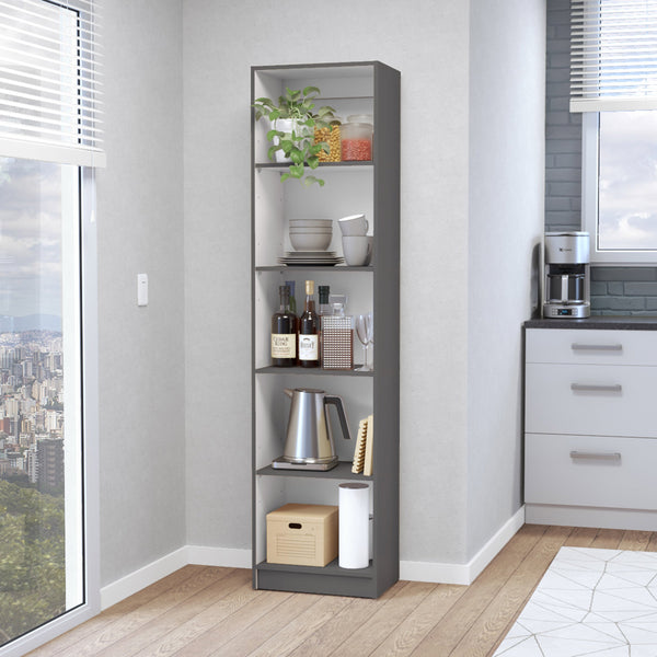 English Elm Sutton Slim 5-Shelf Bookcase in Matt Gray/White — Space-Saving Modern Storage, 71.1"H x 17.7"W x 11.7"D B128P176170