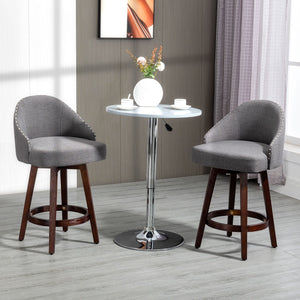 English Elm Homcom 26" Counter Height Bar Stools Set Of 2 - Elegant Dark Gray Linen, Swivel Seat & Footrest Design W2225P229462