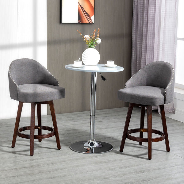 English Elm Homcom 26" Counter Height Bar Stools Set Of 2 - Elegant Dark Gray Linen, Swivel Seat & Footrest Design W2225P229462