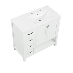 English Elm 36" Freestanding Bathroom Vanity Solid Wood Mdf Cabinet Ceramic Undermount Sink Open Shelf White N725P364203K