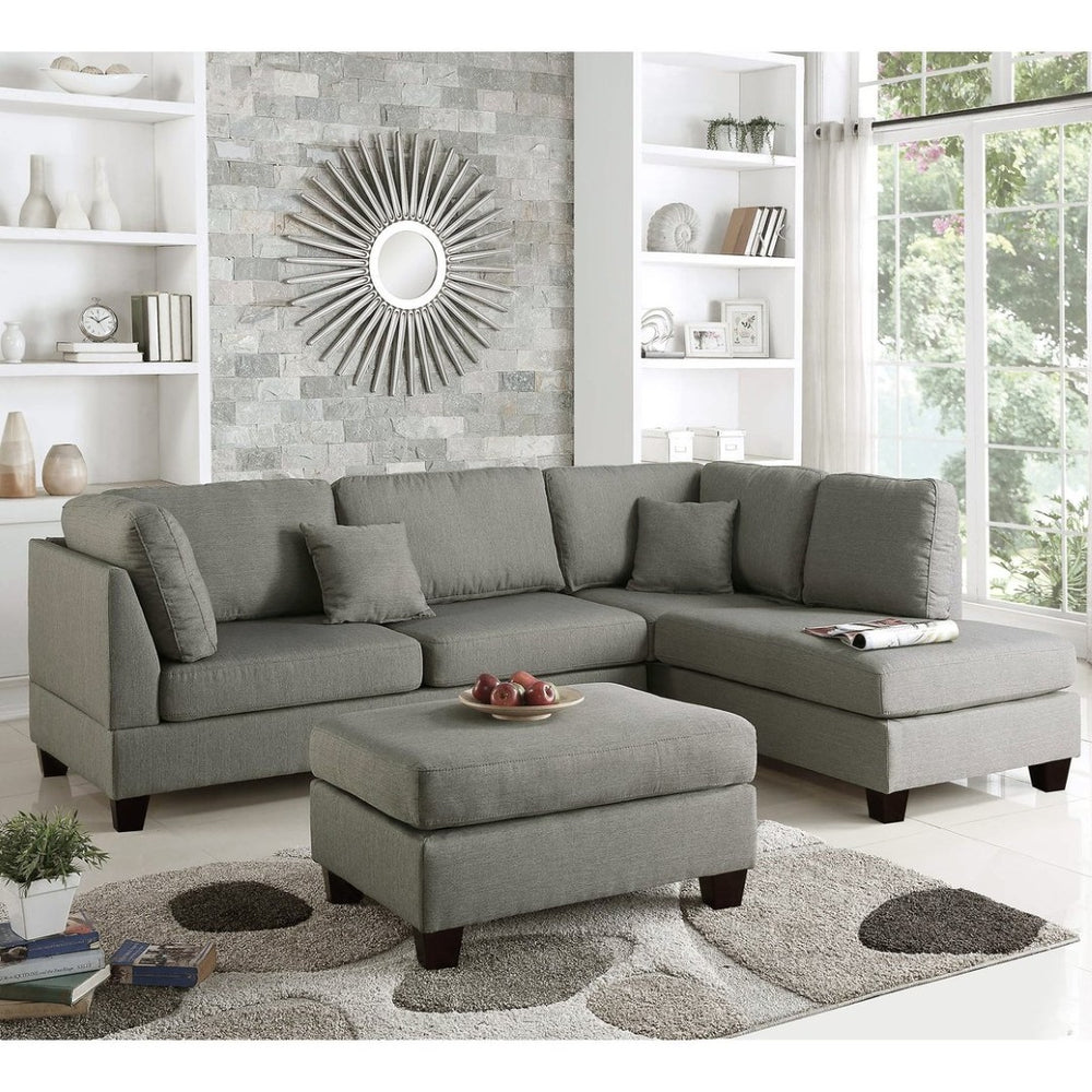 English Elm Reversible Polyfiber Sectional with Cocktail Ottoman Pillow Back Linen Look Sofa Set B016S00003