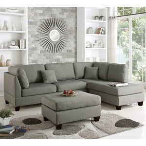 English Elm Reversible Polyfiber Sectional with Cocktail Ottoman Pillow Back Linen Look Sofa Set B016S00003