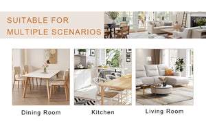 English Elm Table Modern Luxurious 7-Piece Transparent Glass Dining Set With 6 Light Gray Pu Chairs & Metal Legs W1151S04132-GIGA