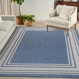 Nourison Horizon Indoor/Outdoor HOZ03 Machine Made Power-loomed Solid Border Indoor/Outdoor Modern Outdoor Rug Denim, Denim 88% Polypropylene,12% Polyester 841491128701