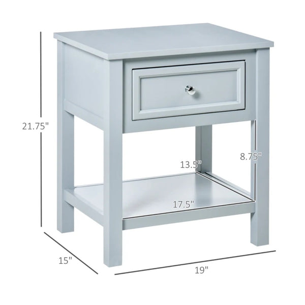 English Elm Modern Gray End Table with Storage Drawer and Open Shelf for Living Room or Bedroom T3971P470593