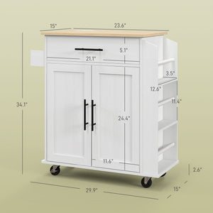 English Elm Homcom Rolling Kitchen Island With Charging Station, Spice Rack & Towel Bar For Organized Cooking W2225P200732