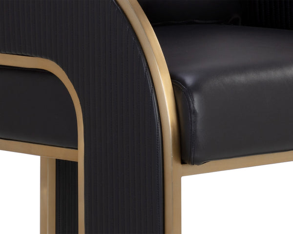 Sunpan BAZ Barstool - Napa Black Faux Leather with Gold Accents for Modern Glam Design & Comfort 111241